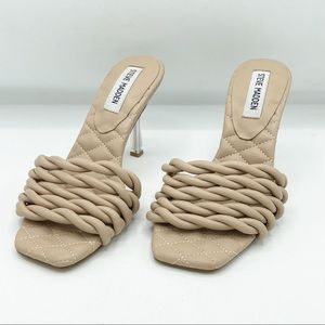 Great Pair of Steve Madden Nude Vegan Leather Lucite Heel High Heels